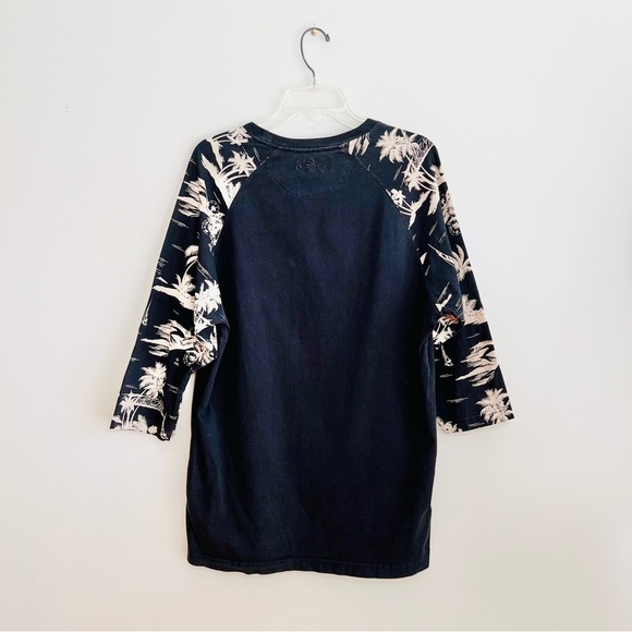 10 Deep Slanted Logo Graphic Palm Tree Print 3/4 Raglan Sleeve Baseball Tshirt - Picture 3 of 6